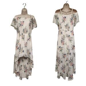 As U Wish Lo-Hi Multicolor Cold Shoulder Shiffon Floral  Dress Size Medium